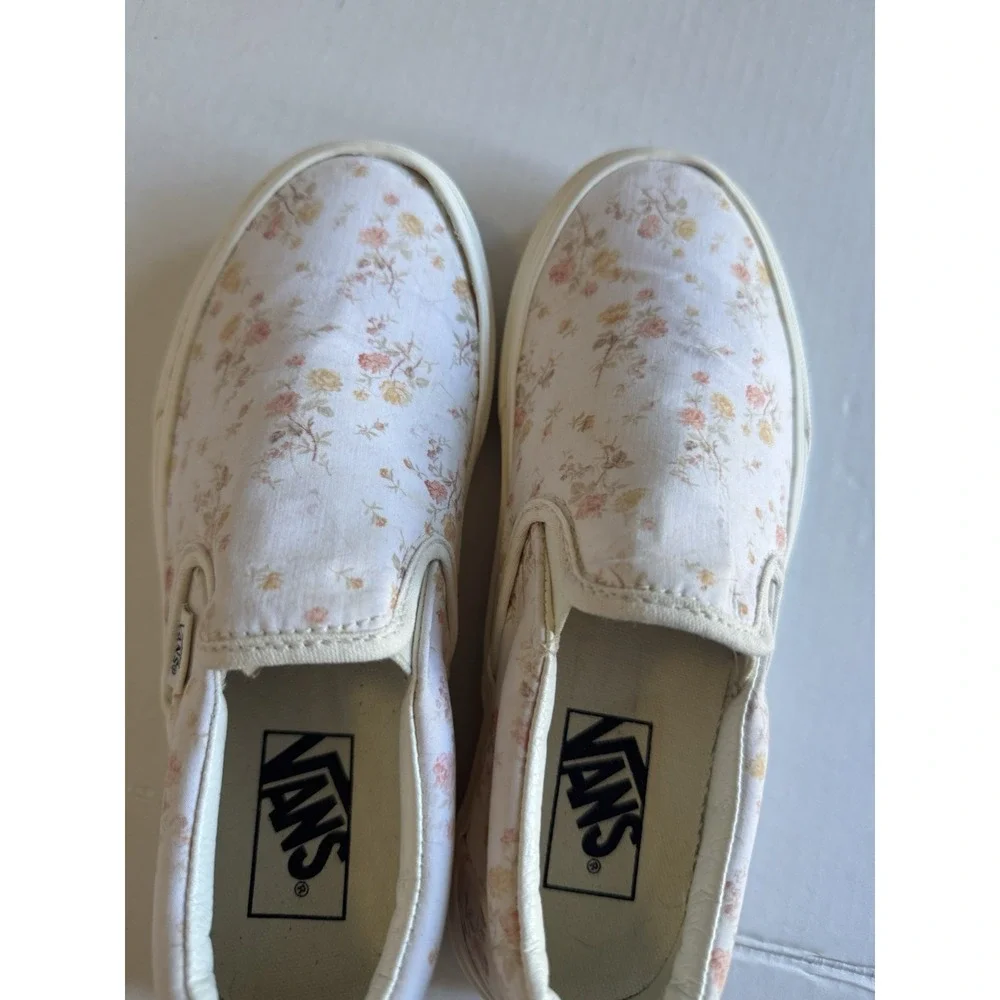 Vans Classic Slip-On Floral Shoes Women's 7 Pink Rose Canvas Sneakers